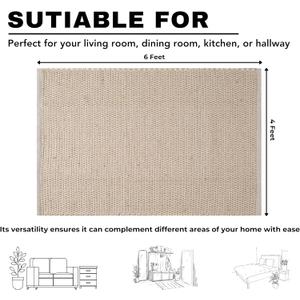Craft Jute Cotton Matty Area Rug for Living Room 48x72 Inch - Natural - Machine Washable 4x6 Feet Rugs - 70% Jute and 30% Cotton