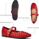 Trary Mary Jane Shoes Women, Hollow Flats for Women, Ballet Flats Shoes Round Toe Mary Jane Flats, Red Flats Shoes Dressy Comfortable Size 8