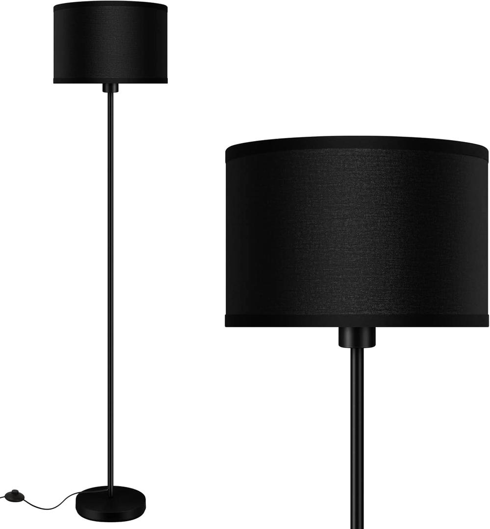 AUQUEE Floor Lamps for Living Room, Modern Standing Lamp, Black Lamp Shades, Foot Switch, Simple Pole Lamps Corner Lamp for Bedroom, Office, Living Room, Den, Bright Reading Floor Lamp (Without Bulb)