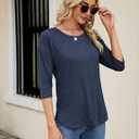 Kancystore Womens 3/4 Length Sleeve Tops Casual Loose Fit Tunic Shirts Crewneck Basic Tees (Blue)