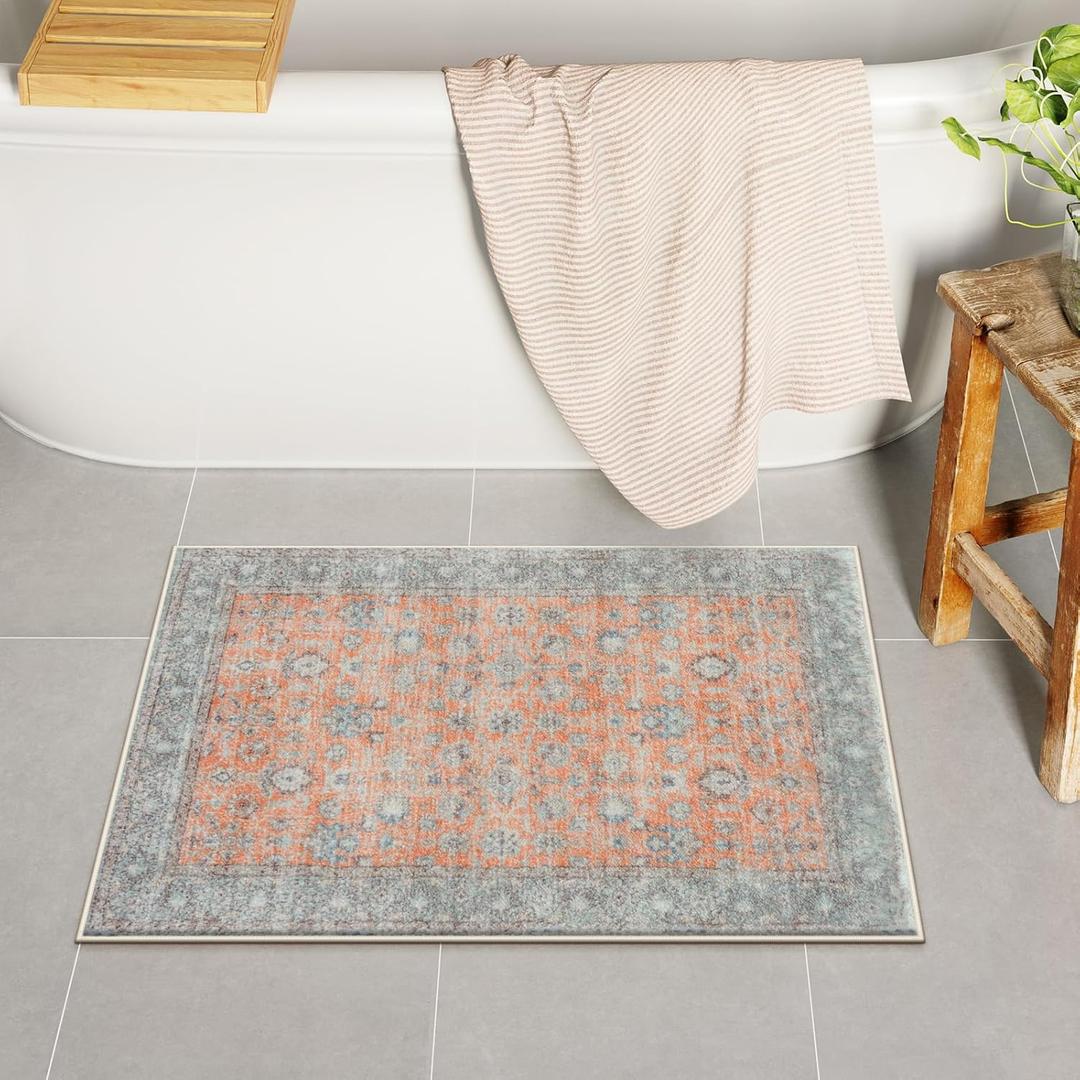 Uphome Boho Bathroom Rug Mat 18x26, Extra Soft Non Slip Absorbent Water Bath Rug, Quick Dry Machine Washable Microfiber Shaggy Shower Mat, Bath Mat for Bathroom FloorBathtub Sink Toilet Vanity, Orange