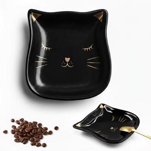 Mini Coffee Spoon Rest, Black Cat Ceramic Spoon Rest, Funny Ceramic Utensil Holder for Cooking Stove, Cute & Gothic Coffee Bar Decor Accessories, Small Cafe Station Kitchen Counter Saver (Black)