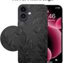 LSL Case for iPhone 16 Plus Black Floral Flower Pattern Print Design Soft TPU Full Camera Lens Anti-Drop Anti-Scratch Shockproof Protective Slim Cover for Women Girls