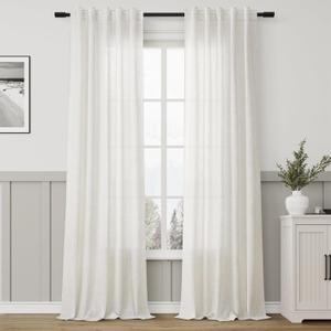 Cream Linen Back Tab Curtains for Living Room 2 Panel Light Filtering Semi Sheer Drapes Neutral Country Rustic Farmhouse Boho Curtain 40x102