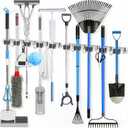 2 Pack Heavy Duty Wall Mount Broom Holder – Stainless Steel with 5 Racks & 4 Hooks Broom Organizer– Self-Adhesive or Screw Mount Mop Holder for Garage, Laundry, Kitchen – Silver