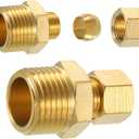 Uxcell 2Pcs Brass Pipe Compression Fitting, 5/16" OD x 1/2" NPT Male, Compression Union Connector & Straight Coupling Adapter for 5/16" Pipe