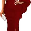 Women's Elegant One Bell Sleeve Side Split Bodycon Long Formal Evening Dress (XX-Large, red)