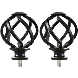 KAMANINA Replacement Finials for 1 or 7/8 Inch Curtain rods, Twisted Cage, M6 Screw Rod Finials, Black, 2pcs