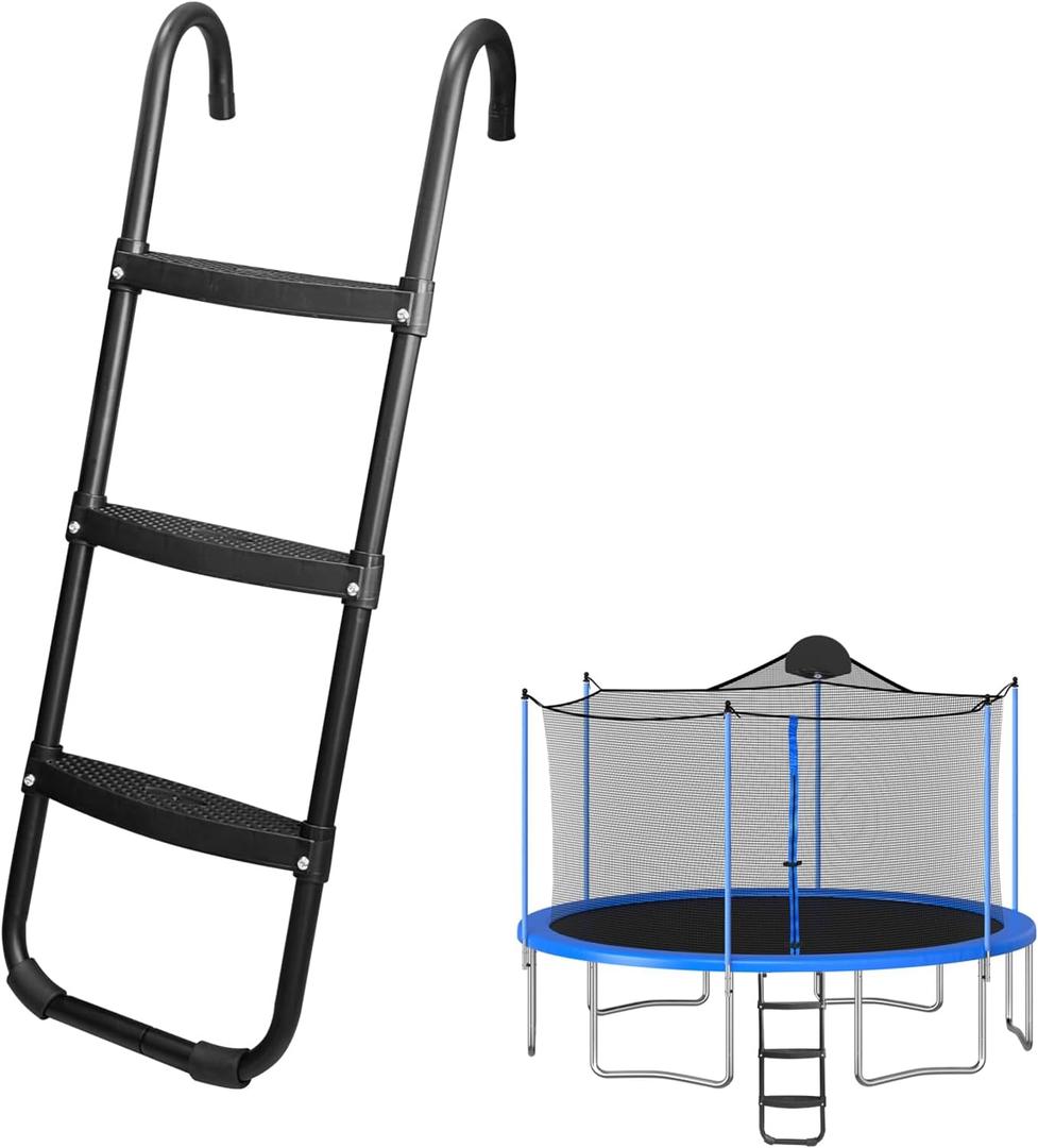 Trampoline Ladder, 3-Step Trampoline Steps with Horizontal Wide Steps, Skid-Proof Steps Universal Hook, UV Treated Steel, 220Lbs Capacity Trampoline Stairs