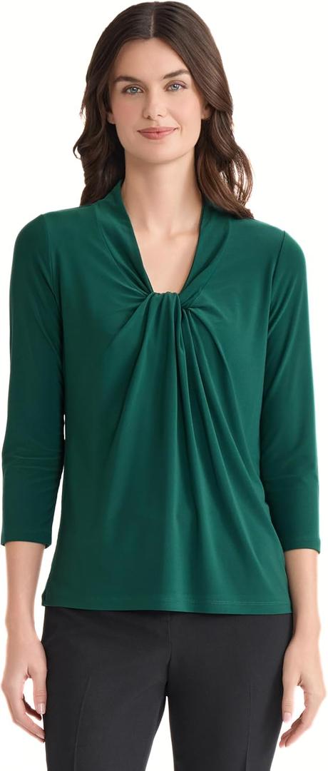 Kasper Women's 3/4 Sleeve Knot Front Top (X-Large, Evergreen)
