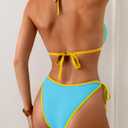 Eomenie Sexy Bikini Sets for Women Halter Triangle Top Two Piece Swimsuit Tie Side Bathing Suit Color Block Swimwear (Blue, XXL)