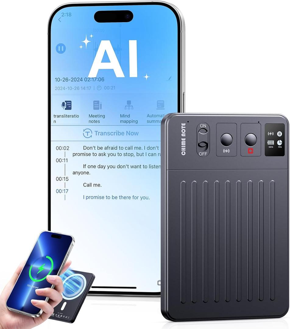 TTQ AI Voice Recorder, Digital Voice Recorder App Control, Transcribe & Summarize & Translation Empowered by ChatGPT, Wireless Charging, 121 Languages, 64GB Memory for Lecture, Meeting, Calls