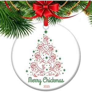 Chicken Ceramic Ornament  Funny Hens & Roosters Farmhouse Christmas Decoration, Unique for Chicken Lovers (C15)