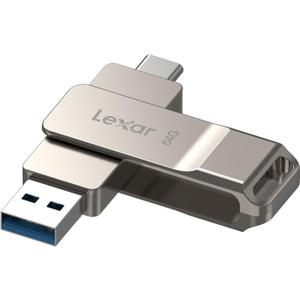 Lexar D40E 64GB Dual USB 3.2 Gen 1 Type-C Jump Drive, Champagne Silver