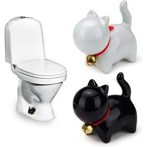 2 PCS Cat Toilet Bolt Caps Decorative, Cute Toilet Bolt Cover, Ceramic Toilet Screw Cover Caps, Universal Toilet Caps for Bottom of Toilet Easy Installation