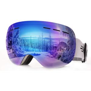 FONHCOO Ski Goggles for Men Women, Anti-Fog OTG Snow Snowboard Glasses with Detachable Lens for Skiing Skating, UV Protection (Blue Vlt 17.5%)