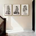ANHUIB Vintage Tree Sketch Framed Canvas Wall Art 16x24 Inch Neutral Wilderness Forest Paintings Retro Botanical Wall Decor Set of 3 Black and White Landscape Prints for Living Room Bedroom Office