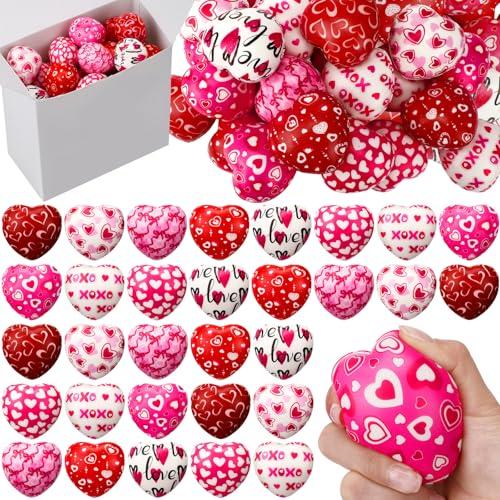 Honoson 48 Pcs Valentine Heart Stress Ball Bulk Relief Heart Shape Stress Ball Squeeze Mini Foam Balls Valentines Day Prizes for Party Favors Gifts Birthday Holiday Office Fillers (2.76 Inch)