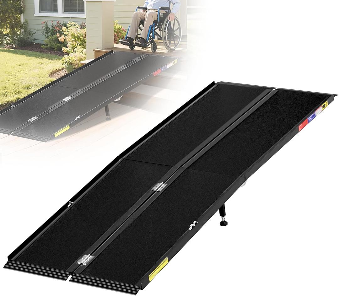 7FT Folding Wheelchair Ramp with Support Legs for Home Steps,Black