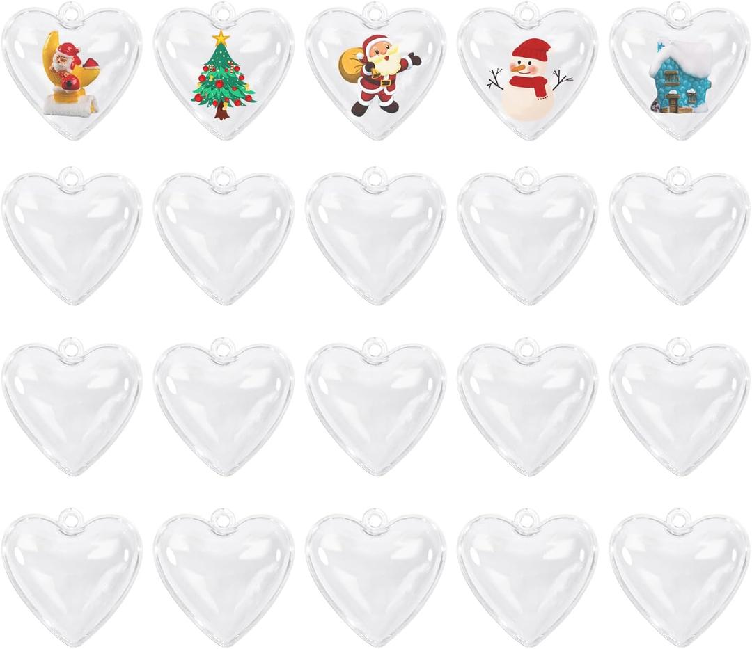 Clear Fillable Ornaments Balls Penta Angel 20Pcs Transparent Plastic Christmas Tree Decorative Hanging Balls for Micro Landscape Home Party Wedding Crafts Gift Decoration DIY (Heart, 5cm)