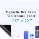 Magnetic Dry Erase Whiteboard Paper, 12" x 18" Self Adhesive Whiteboard for Wall, Easy to Write and Clean Dry Erase Board for Kids, Office, Home, with Marker, Magnetic Eraser and Magnets