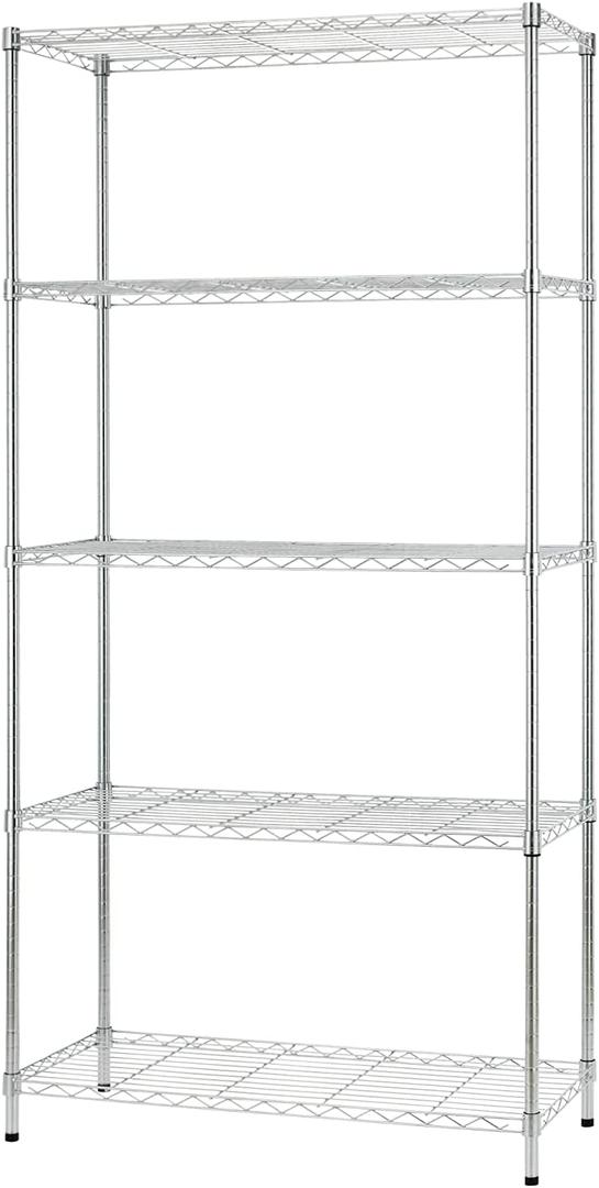 FDW 14" D36" W72" H Wire Shelving Unit Metal Shelf with 5 Tier Adjustable Layer Rack Commercial Strong Steel for Restaurant Garage Pantry KitchenChrome