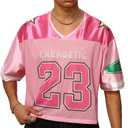 SHENHE Men's Graphic Football Jersey Short Sleeve Number Print Y2k Crop Tee Jersey Top (Medium, Pink)
