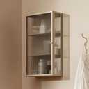Bathroom Wall Cabinet 14 Inch Over The Toilet Metal Storage Cabinet with Glass Door, Wall Mounted Medicine Cabinet for Bathroom Laundry Room Bedroom (Beige, 23.6x13.8x6IN)