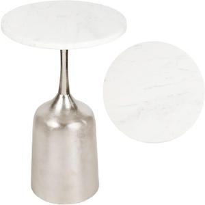 JONATHAN Y END4002A Pip 20.25" Classic Designer Metal Drink Table and Decorative End Table with White Marble Round Top and Bell Pedestal Base for Living Room, Bedroom, Office, Bathroom, Antique Nickel