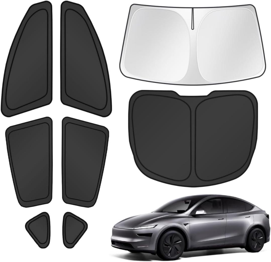 Canvcle Window Shades for 2025 2026 New Tesla Model Y Juniper Accessories Windshield Sun Shade Side Rear Window Covers Sunshade Sun Visor Shield Privacy Protection for Camping Keep Car Cool Black 8PCS