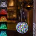 Solar Lantern Hanging Outdoor Christmas Decorative, Dual LEDs Color Changing and Cool White Crystal Globe Lamp Hanging Light Waterproof with S Hook Decor in Garden, Pathway, Front Door- Multi Color