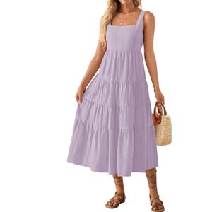 ZESICA Women's Summer Sleeveless Dress Casual Backless Loose Flowy Tiered Sundress Beach Cover up Tank Dresses (Large, Purple)