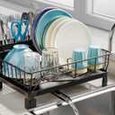 GSlife Small Dish Drying Rack - Dish Racks for RV Small Kitchen Counter, Space-Saving Dish Drainer with Drainboard, Utensil Holder, Dish Holder for Sink, 15" D x 10" L, Black
