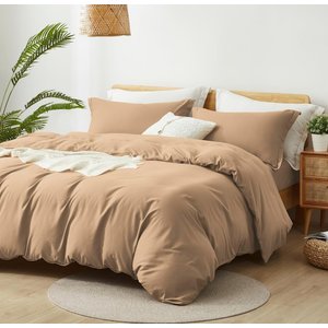 ALAZURIA King Size Duvet Cover - 3 Piece Bedding Set (1 Duvet Cover & 2 Pillow Shams) Soft Double Brushed Comforter Cover w/Zipper Closure & Corner Ties - No Comforter (104" X 90", Beige)