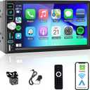 Double Din Car Stereo Bluetooth Compatible with [Wireless] Apple CarPlay/Android Auto 7 Touchscreen AM/FM Radio Type-C USB (2.1A Fast Charge) Backup Camera