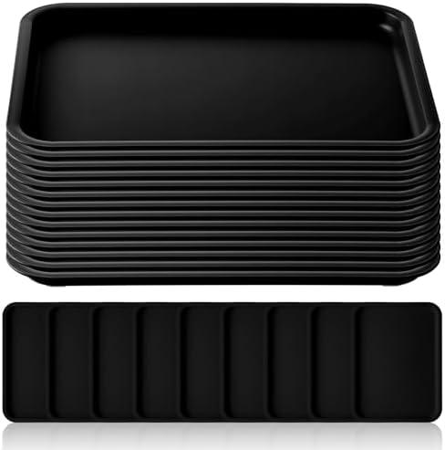 Gerrii 18 Pcs Plastic Fast Food Trays Bulk 9 x 12 Inch Restaurant Serving Cafeteria Grill School Lunch Trays Rectangular Serving Platter for Kitchen Hotel Restaurant (Black)