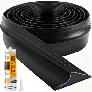 Jin&Bao Universal Garage Door Threshold Seal Strip 16FT Kit, Bottom Waterproof Rubber Weather Stripping ReplacementBlack, 1 Adhesive
