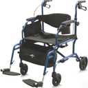 Medline Translator Combination Transport Chair and Rollator, Blue - Lightweight, Foldable, 250 lb. Capacity