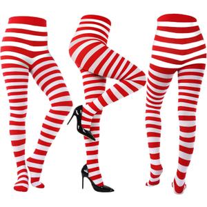 Sumind 3 Pairs Christmas Striped Tights for Women Red White Green Striped Stockings Elf Tights Halloween Cosplay Elf Costume (Classic)