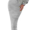 Saodimallsu Womens Long Puff Sleeve Sweater Dress Crew Neck Bodycon Ribbed Knit Fall Midi Dresses with Belt (Small, Light Gray)