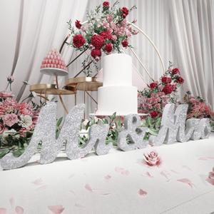 Mr and Mrs Sign for Wedding Table, Large Wooden Letters Mr & Miss Signs for Sweetheart Table, Photo Props Wedding Decorations for Anniversary (Silver)