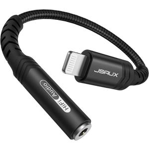 JSAUX Headphone Adapter for iPhone Lightning to 3.5mm Adapter [Apple MFi Certified] Compatible with iPhone 14/14 Pro Max/13/13 Pro Max/12/12 Pro Max/11/11 Pro Max/SE/X/XR/XS/8-Black
