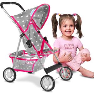 Baby Doll Stroller | Pram for Girls | Umbrella Stroller for Kids - Lightweight Play Carriage for Ages 2+ Years | Baby Doll Accessories with Storage | 22.05-Inch Handle Height, Model KP0280S, 41 x 33 x 56 cm