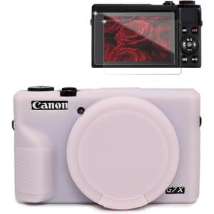 Frevyve Case for Canon G7X Mark III Camera, Soft Silicone Protective Case, Slim Fit Sleeve with Removable Lens Cover and Screen Protector Accessories, Lightweight, Anti-Scratch (Jelly Pink)