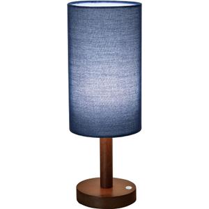 LALISU Small Table Lamp Nightstand Lamp Linen Lampshade Bedroom Wood Base Small Bedside Lamp for Night Stands, Desk Lamps for Reading Living Room, Office (LED Bulb Included) (Blue)
