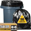 Tasker 44-45 Gallon Trash Bags Heavy Duty, (Value 100 Bags w/Ties) Extra Large Black Trash Bags - 39 Gallon - 40 Gallon - 42 Gallon - 45 Gallon - Large Black Garbage Bags Heavy Duty