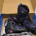 2PM SPORTS Vinal Girls Adjustable Flashing Inline Skates, All Wheels Light Up, Fun Illuminating Skates for Kids Men Adult Women and Boys (Large - Youth (4-7 US), Violet & Magenta)