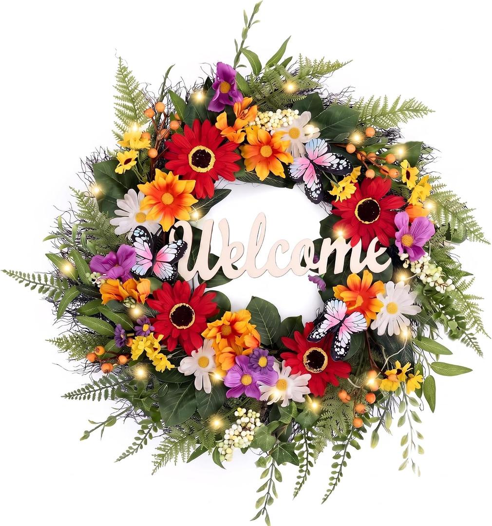 Valery Madelyn 24" Collapsible Floral Summer Fall Wreaths for Front Door