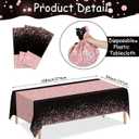 3pcs Black Rose Gold Party Tablecloths 108x54 Inch Rose Gold Sequin Printed Plastic Table Cover Glitter Diamonds Happy Birthday Decoration Supplies for Wedding Graduation Anniversary Indoor Outdoor