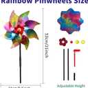 10 Pieces 21 Inches Rainbow Reflective Pinwheels with Stakes Windmill Wind Spinners Outdoor for Yard Garden Lawn Farm Decor Bird Repellent, Large Plastic Foil Pin Wheels for Birds Animal Deterrent